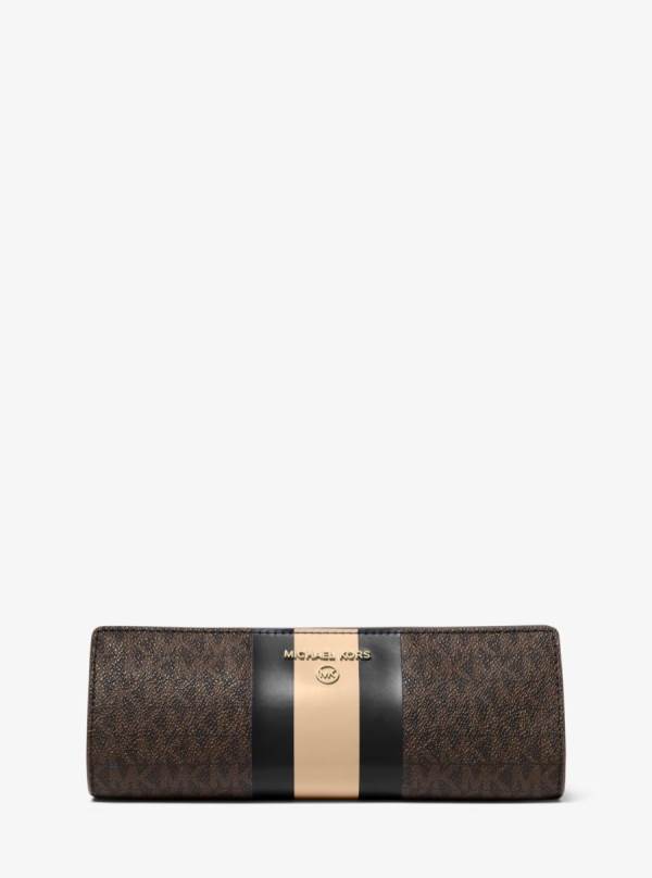 Damske Kufre Michael Kors Small Logo Stripe Pencil Case Hnede Čierne - Kabelky Michael Kors Sleva | LFQDX-6298